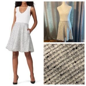 Ted Baker Adalad Knit Bodice Tweed Skater Dress White-Gray 33368